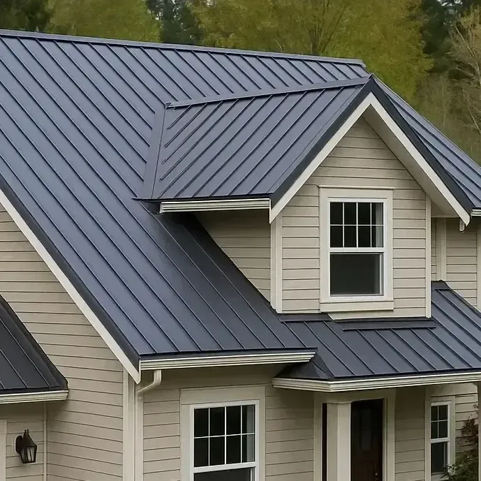 Standing seam metal roof installation on residential home in Des Moines Iowa showing expert craftsmanship by Black Ridge Contracting